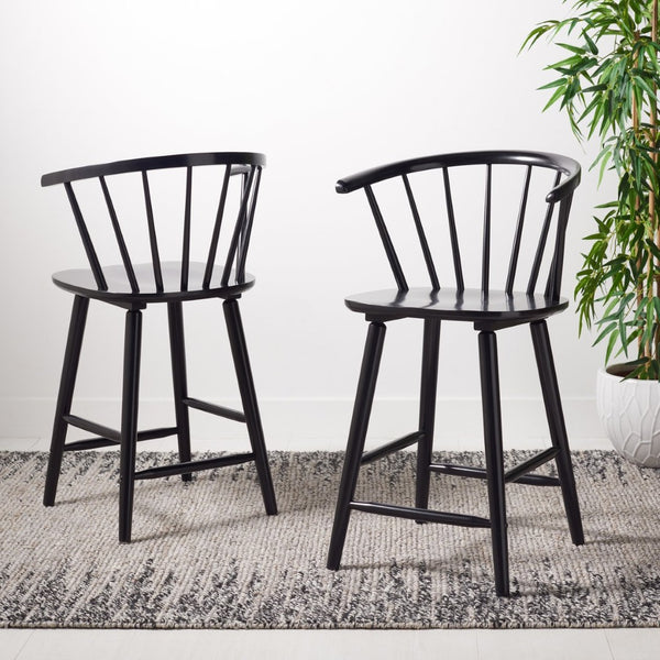Safavieh BLANCHARD Counter Stool Set of Two - Elegant Rubberwood Design with Antique-Inspired Curves and Comfort Black BST8506A-SET2