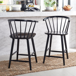 Safavieh BLANCHARD Counter Stool Set of Two - Elegant Rubberwood Design with Antique-Inspired Curves and Comfort Black BST8506A-SET2