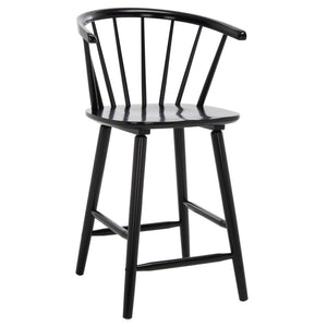 Safavieh BLANCHARD Counter Stool Set of Two - Elegant Rubberwood Design with Antique-Inspired Curves and Comfort Black BST8506A-SET2