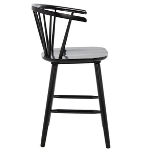 Safavieh BLANCHARD Counter Stool Set of Two - Elegant Rubberwood Design with Antique-Inspired Curves and Comfort Black BST8506A-SET2