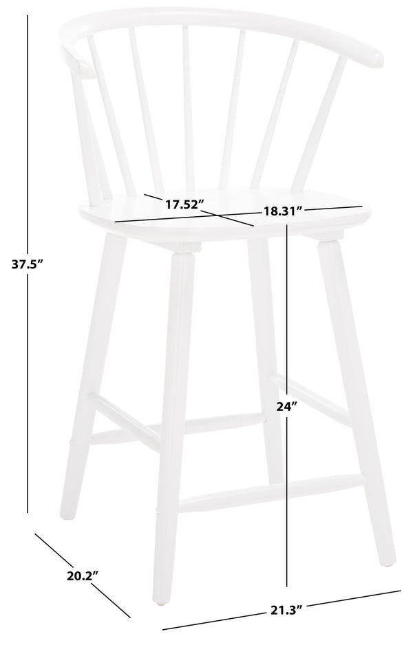 Safavieh BLANCHARD Counter Stool Set of Two - Elegant Rubberwood Design with Antique-Inspired Curves and Comfort White BST8506B-SET2