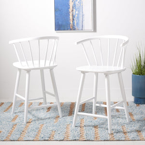 Safavieh BLANCHARD Counter Stool Set of Two - Elegant Rubberwood Design with Antique-Inspired Curves and Comfort White BST8506B-SET2