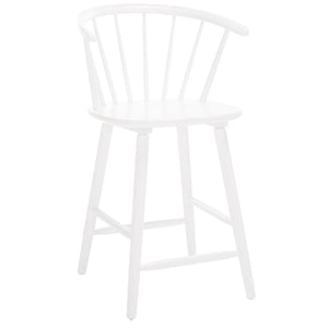 Safavieh BLANCHARD Counter Stool Set of Two - Elegant Rubberwood Design with Antique-Inspired Curves and Comfort White BST8506B-SET2
