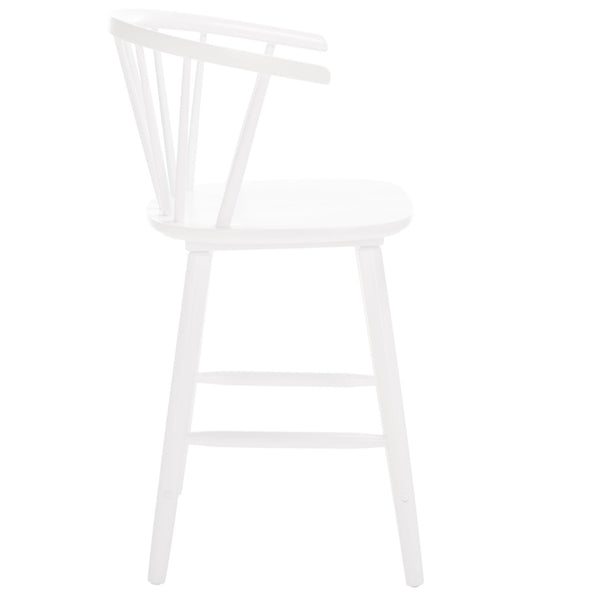 Safavieh BLANCHARD Counter Stool Set of Two - Elegant Rubberwood Design with Antique-Inspired Curves and Comfort White BST8506B-SET2