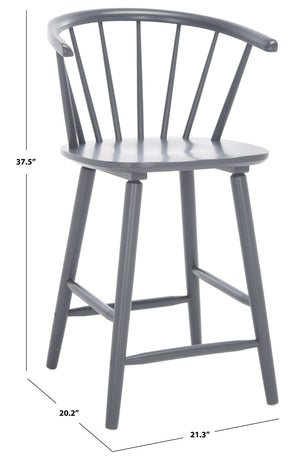 Safavieh BLANCHARD Counter Stool Set of Two - Elegant Rubberwood Design with Antique-Inspired Curves and Comfort Grey BST8506C-SET2