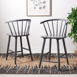 Safavieh BLANCHARD Counter Stool Set of Two - Elegant Rubberwood Design with Antique-Inspired Curves and Comfort Grey BST8506C-SET2