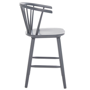 Safavieh BLANCHARD Counter Stool Set of Two - Elegant Rubberwood Design with Antique-Inspired Curves and Comfort Grey BST8506C-SET2