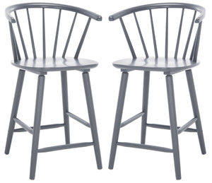 Safavieh BLANCHARD Counter Stool Set of Two - Elegant Rubberwood Design with Antique-Inspired Curves and Comfort Grey BST8506C-SET2