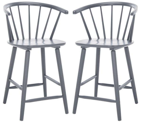 Safavieh BLANCHARD Counter Stool Set of Two - Elegant Rubberwood Design with Antique-Inspired Curves and Comfort Grey BST8506C-SET2