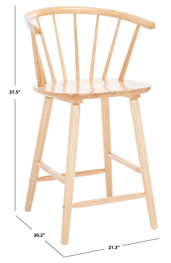 Safavieh BLANCHARD Counter Stool Set of Two - Elegant Rubberwood Design with Antique-Inspired Curves and Comfort Natural BST8506D-SET2