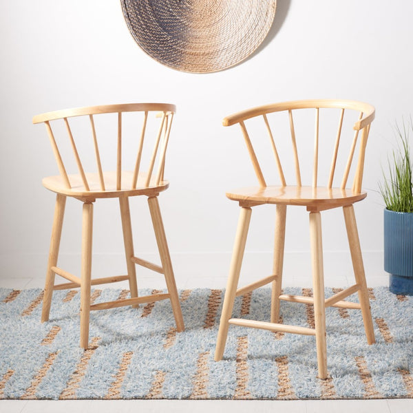 Safavieh BLANCHARD Counter Stool Set of Two - Elegant Rubberwood Design with Antique-Inspired Curves and Comfort Natural BST8506D-SET2