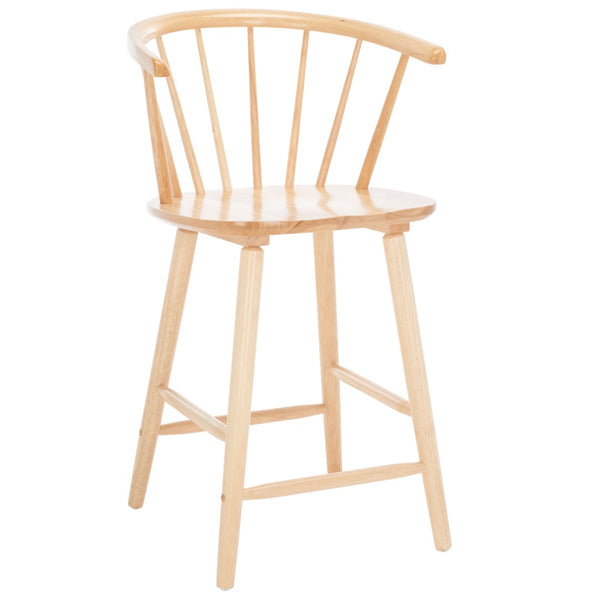 Safavieh BLANCHARD Counter Stool Set of Two - Elegant Rubberwood Design with Antique-Inspired Curves and Comfort Natural BST8506D-SET2