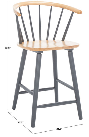 Safavieh BLANCHARD Counter Stool Set of Two - Elegant Rubberwood Design with Antique-Inspired Curves and Comfort Natural / Grey BST8506E-SET2