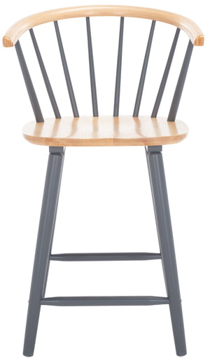 Safavieh BLANCHARD Counter Stool Set of Two - Elegant Rubberwood Design with Antique-Inspired Curves and Comfort Natural / Grey BST8506E-SET2