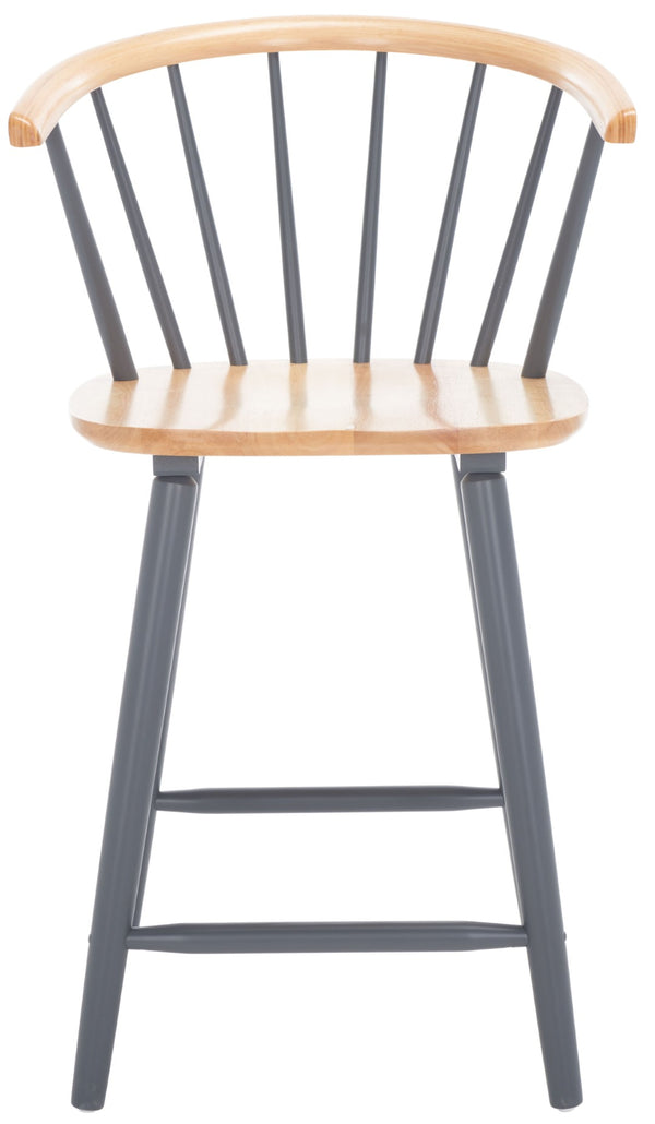Safavieh BLANCHARD Counter Stool Set of Two - Elegant Rubberwood Design with Antique-Inspired Curves and Comfort Natural / Grey BST8506E-SET2