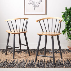 Safavieh BLANCHARD Counter Stool Set of Two - Elegant Rubberwood Design with Antique-Inspired Curves and Comfort Natural / Grey BST8506E-SET2
