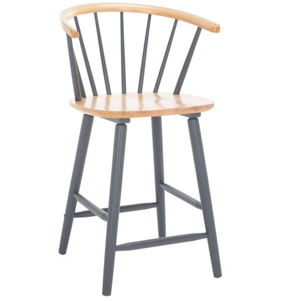 Safavieh BLANCHARD Counter Stool Set of Two - Elegant Rubberwood Design with Antique-Inspired Curves and Comfort Natural / Grey BST8506E-SET2