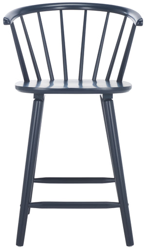 Safavieh Blanchard Counter Stool Set Of 2 - Elegant Rubberwood Design With Antique-inspired Curves And Style Navy Wood Bst8506g-set2