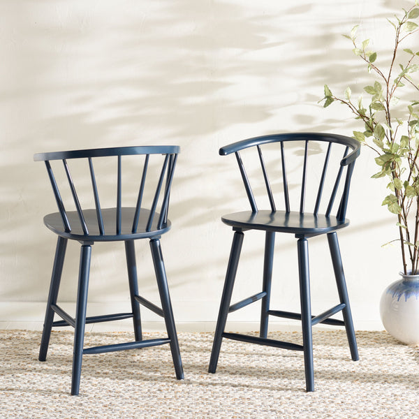 Safavieh Blanchard Counter Stool Set Of 2 - Elegant Rubberwood Design With Antique-inspired Curves And Style Navy Wood Bst8506g-set2