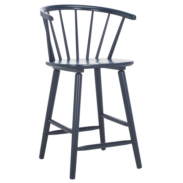 Safavieh Blanchard Counter Stool Set Of 2 - Elegant Rubberwood Design With Antique-inspired Curves And Style Navy Wood Bst8506g-set2