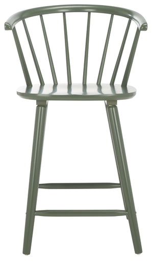 Safavieh Blanchard Counter Stool Set Of 2 - Elegant Rubberwood Design With Antique-inspired Curves And Style Dusty Green Wood Bst8506h-set2