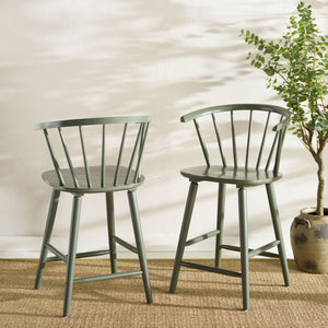 Safavieh Blanchard Counter Stool Set Of 2 - Elegant Rubberwood Design With Antique-inspired Curves And Style Dusty Green Wood Bst8506h-set2