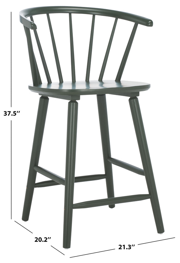 Safavieh Blanchard Counter Stool Set Of 2 - Elegant Rubberwood Design With Antique-inspired Curves And Style Garden Green Wood Bst8506j-set2