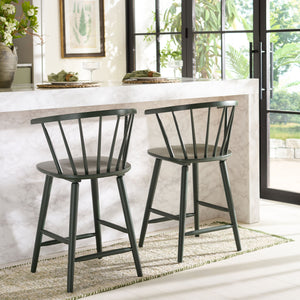 Safavieh Blanchard Counter Stool Set Of 2 - Elegant Rubberwood Design With Antique-inspired Curves And Style Garden Green Wood Bst8506j-set2