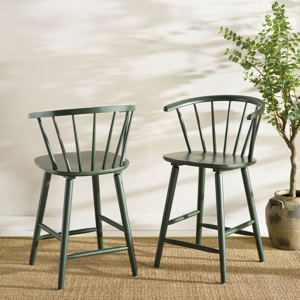 Safavieh Blanchard Counter Stool Set Of 2 - Elegant Rubberwood Design With Antique-inspired Curves And Style Garden Green Wood Bst8506j-set2