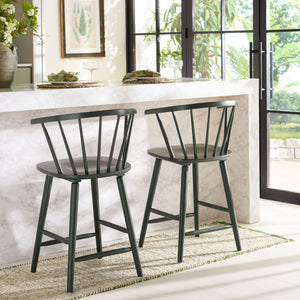 Safavieh Blanchard Counter Stool Set Of 2 - Elegant Rubberwood Design With Antique-inspired Curves And Style Garden Green Wood Bst8506j-set2