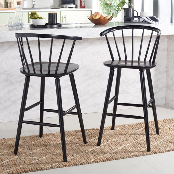 Safavieh BLANCHARD Bar Stool Set of Two – Timeless Vintage-Inspired Design for Modern Kitchens & Bars Black BST8507A-SET2