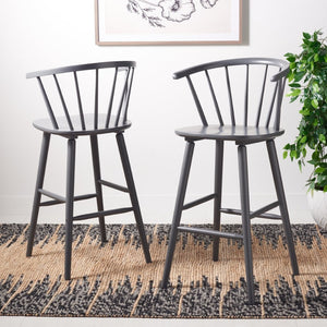 Safavieh BLANCHARD Bar Stool Set of Two – Timeless Vintage-Inspired Design for Modern Kitchens & Bars Grey BST8507C-SET2