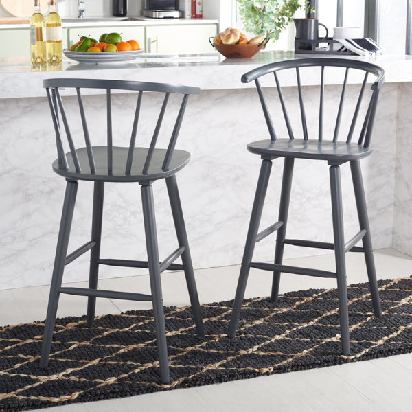 Safavieh BLANCHARD Bar Stool Set of Two – Timeless Vintage-Inspired Design for Modern Kitchens & Bars Grey BST8507C-SET2