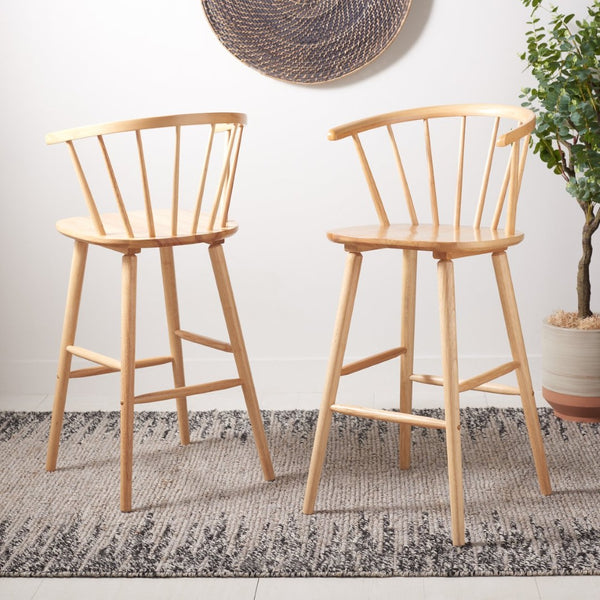 Safavieh BLANCHARD Bar Stool Set of Two – Timeless Vintage-Inspired Design for Modern Kitchens & Bars Natural BST8507D-SET2