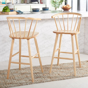 Safavieh BLANCHARD Bar Stool Set of Two – Timeless Vintage-Inspired Design for Modern Kitchens & Bars Natural BST8507D-SET2