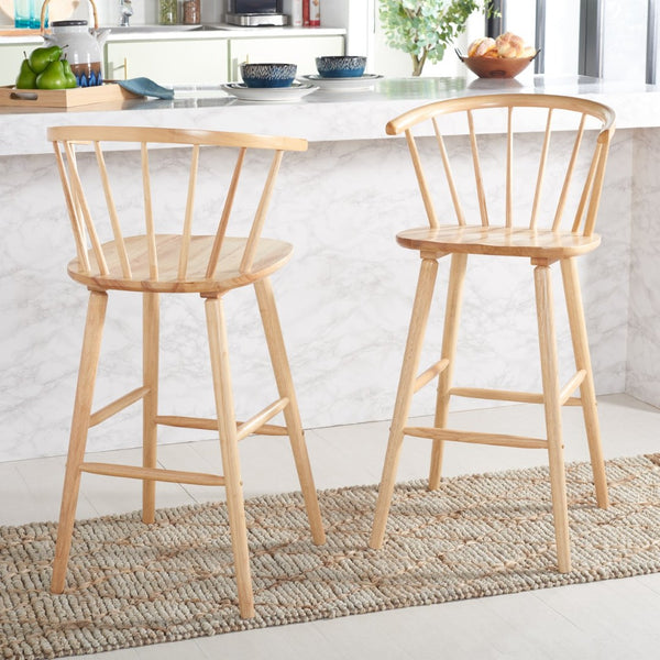 Safavieh BLANCHARD Bar Stool Set of Two – Timeless Vintage-Inspired Design for Modern Kitchens & Bars Natural BST8507D-SET2