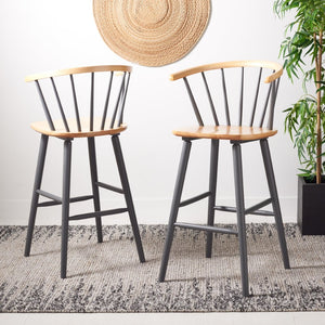 Safavieh BLANCHARD Bar Stool Set of Two – Timeless Vintage-Inspired Design for Modern Kitchens & Bars Natural / Grey BST8507E-SET2