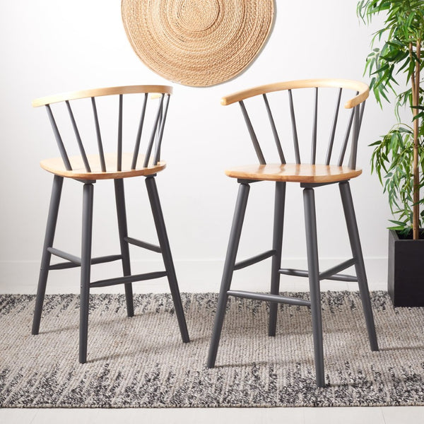 Safavieh BLANCHARD Bar Stool Set of Two – Timeless Vintage-Inspired Design for Modern Kitchens & Bars Natural / Grey BST8507E-SET2