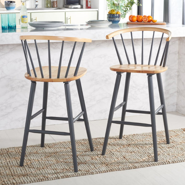 Safavieh BLANCHARD Bar Stool Set of Two – Timeless Vintage-Inspired Design for Modern Kitchens & Bars Natural / Grey BST8507E-SET2