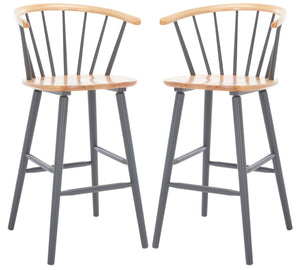 Safavieh BLANCHARD Bar Stool Set of Two – Timeless Vintage-Inspired Design for Modern Kitchens & Bars Natural / Grey BST8507E-SET2