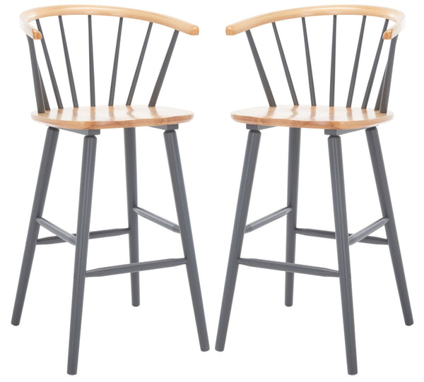 Safavieh BLANCHARD Bar Stool Set of Two – Timeless Vintage-Inspired Design for Modern Kitchens & Bars Natural / Grey BST8507E-SET2