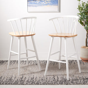 Safavieh BLANCHARD Bar Stool Set of Two – Timeless Vintage-Inspired Design for Modern Kitchens & Bars Natural / White BST8507F-SET2