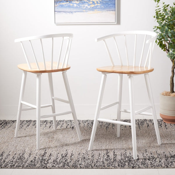 Safavieh BLANCHARD Bar Stool Set of Two – Timeless Vintage-Inspired Design for Modern Kitchens & Bars Natural / White BST8507F-SET2