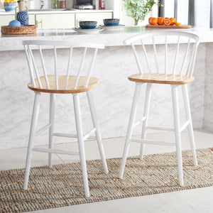 Safavieh BLANCHARD Bar Stool Set of Two – Timeless Vintage-Inspired Design for Modern Kitchens & Bars Natural / White BST8507F-SET2