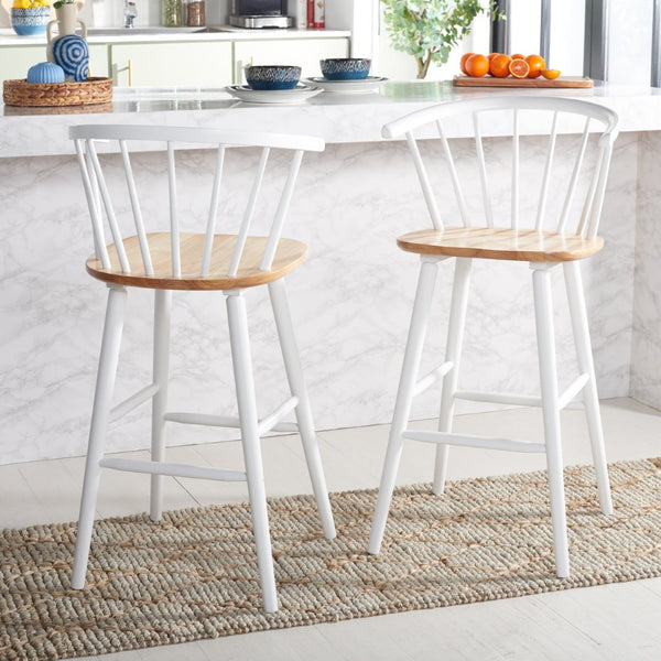 Safavieh BLANCHARD Bar Stool Set of Two – Timeless Vintage-Inspired Design for Modern Kitchens & Bars Natural / White BST8507F-SET2