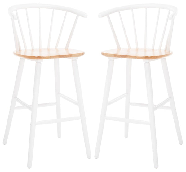 Safavieh BLANCHARD Bar Stool Set of Two – Timeless Vintage-Inspired Design for Modern Kitchens & Bars Natural / White BST8507F-SET2