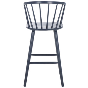 Safavieh Blanchard Bar Stool Set Of 2 - Elegant Antique-inspired Design In Sustainable Rubber Wood Finish Navy Wood Bst8507g-set2