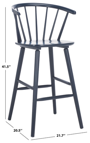 Safavieh Blanchard Bar Stool Set Of 2 - Elegant Antique-inspired Design In Sustainable Rubber Wood Finish Navy Wood Bst8507g-set2