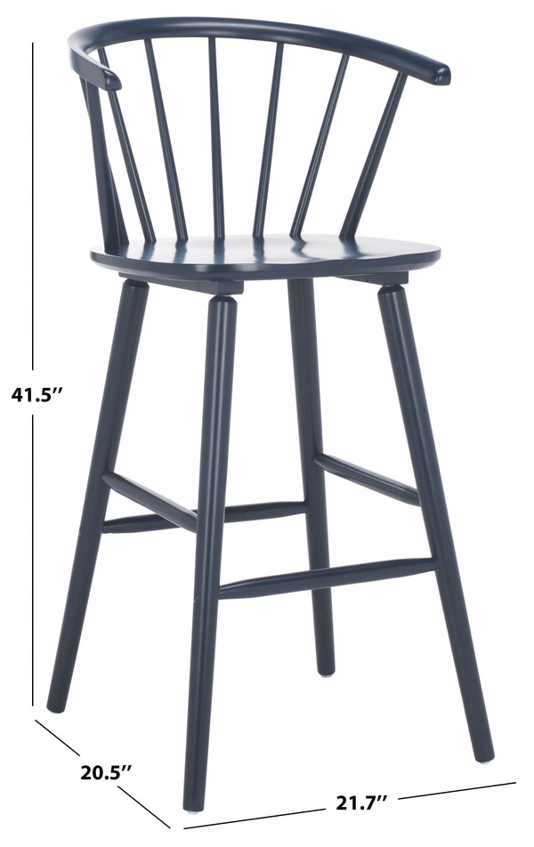 Safavieh Blanchard Bar Stool Set Of 2 - Elegant Antique-inspired Design In Sustainable Rubber Wood Finish Navy Wood Bst8507g-set2