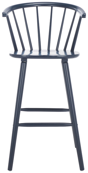 Safavieh Blanchard Bar Stool Set Of 2 - Elegant Antique-inspired Design In Sustainable Rubber Wood Finish Navy Wood Bst8507g-set2